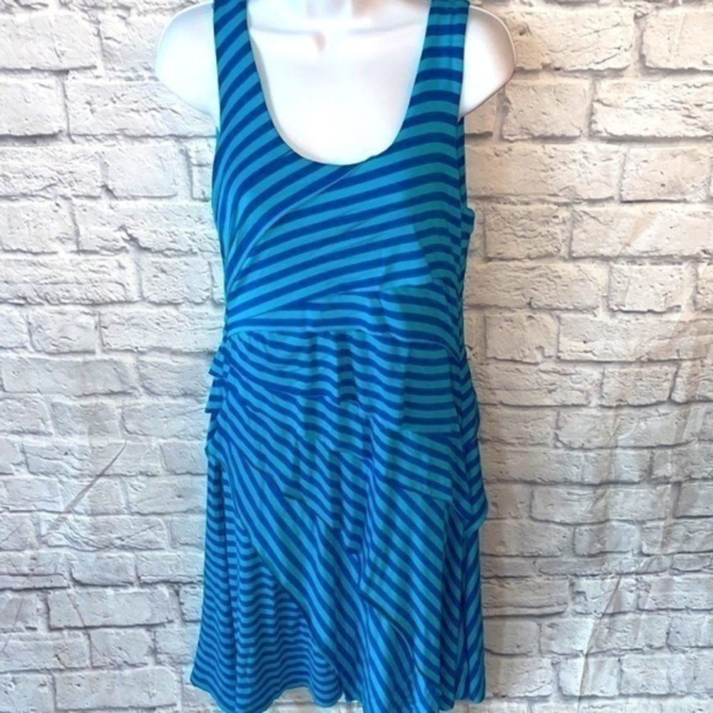 Soft Surroundings Blue Stripe Tiered Coastal Sleeveless Layered Midi Dress